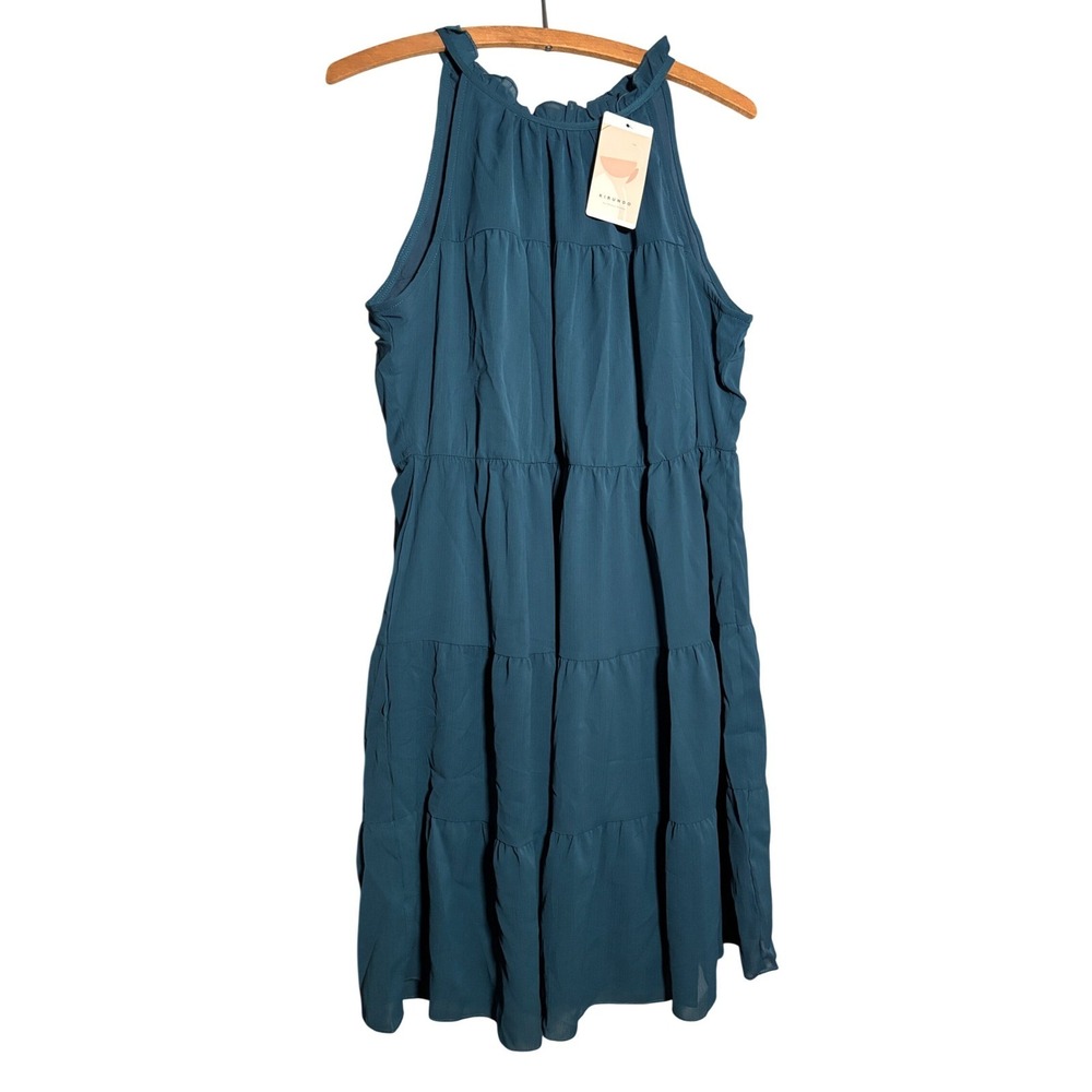 NWT Kirundo Womens M Halter Tiered Mini Dress Ruffle Neck Tie Back boho festival